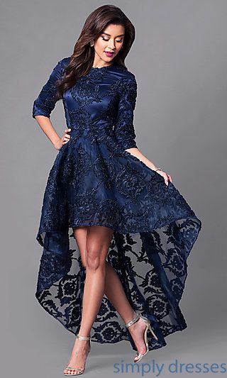 High-Low Lace Dress with 3/4 Length Sleeves | High low lace dress .
