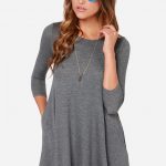 Chic Grey Dress - Swing Dress - Three Quarter Sleeve Dress - $44.