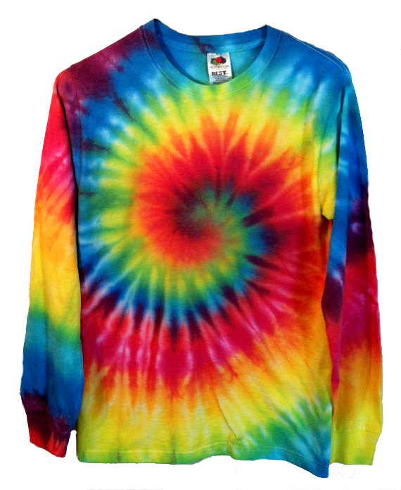 Tie Dye Shirt - Long Sleeve - Rainbow Spiral - 100% Cotton - Mens .