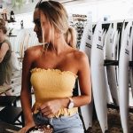 Denim shorts with cute yellow tube top. | Tube top outfits, Top .