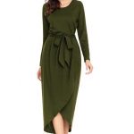 Olive Tulip Faux Wrap Sash Tie Jersey Dress | Jersey dress, Daily .
