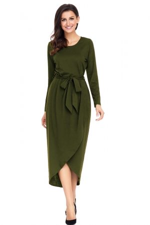 Olive Tulip Faux Wrap Sash Tie Jersey Dress | Jersey dress, Daily .