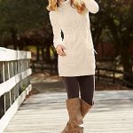 long, lean tunic sweater and leggings with boots. Love it .