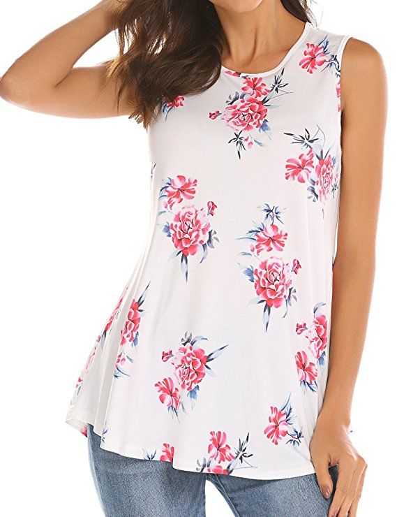 Tobrief Ladies Floral Tunic Tank Tops Sleeveless Flowy Shirts .