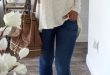 Fall & winter outfit - White loose henley top, jeans & heels good .