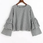 Up to 80% OFF! Tiered Flare Sleeve Checked Blouse. #Zaful #Tops .