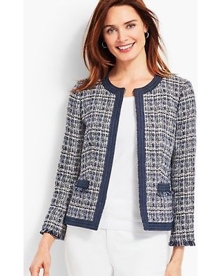 50% Off Women's Chambray-Trim Tweed Jacket - INDIGO-BLUE - 24 .
