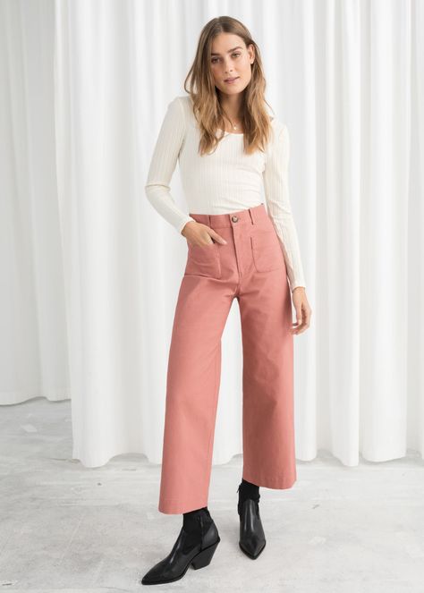 High Waisted Twill Pants - Pink - Wide Trousers - & Other Stories .