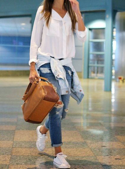 White V Neck Long Sleeve Pockets Loose Blouse in 2020 | Fashion .