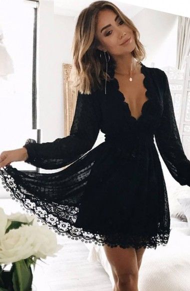 V Neck Lace Dress Outfits for
  Women