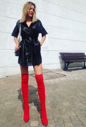 outfits with zara red over the knee boots | Chicisi