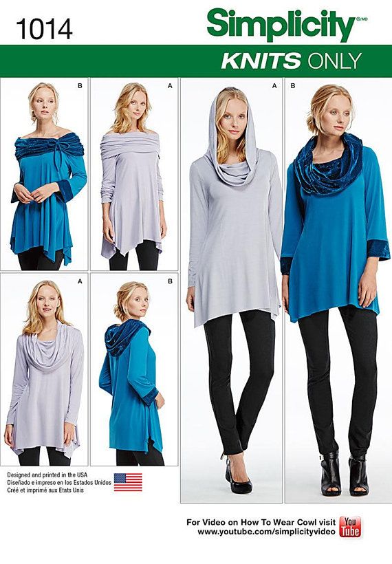 Simplicity Pattern 1014 - Misses Knit Tunics, Cowl Neck, off .