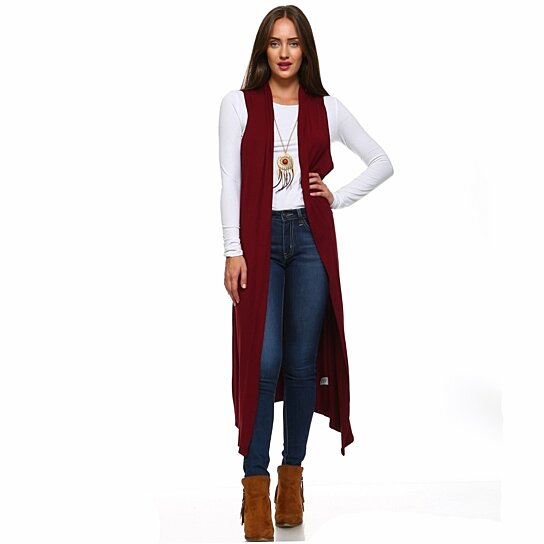 Buy Isaac Liev Women's Extra Long Sleeveless Cardigan Duster Vest .