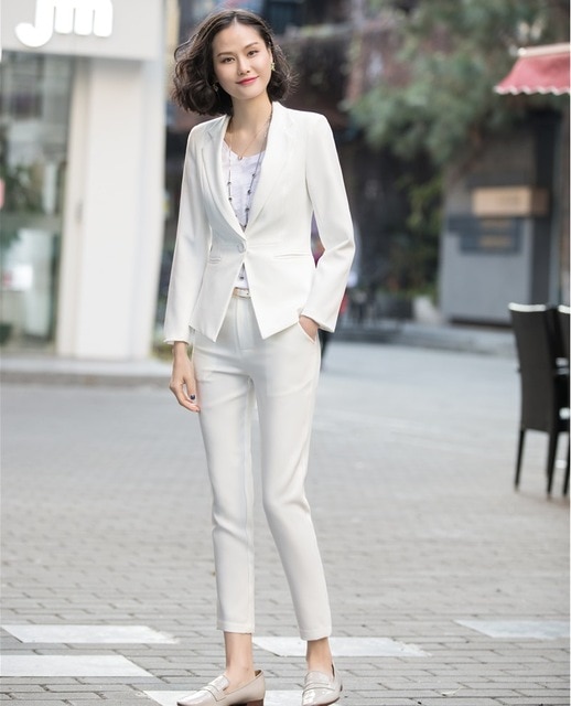 New Style White Blazer Women Business Suits Formal Office Suits .