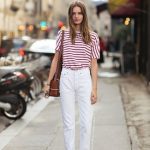 How To Wear a White and Red Horizontal Striped Crew-neck T-shirt .