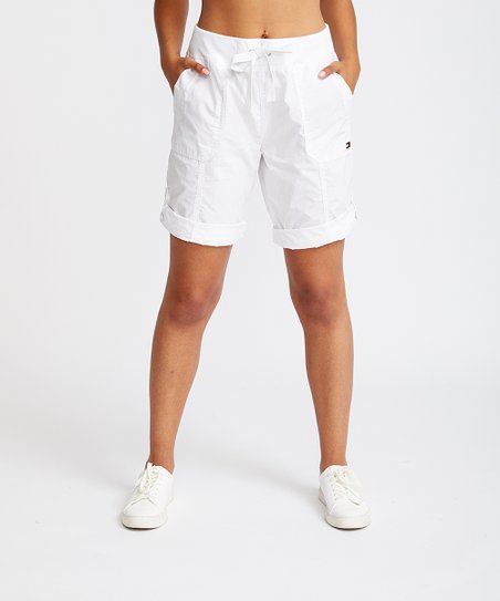 Tommy Hilfiger White Rolled Convertible Cargo Bermuda Shorts .