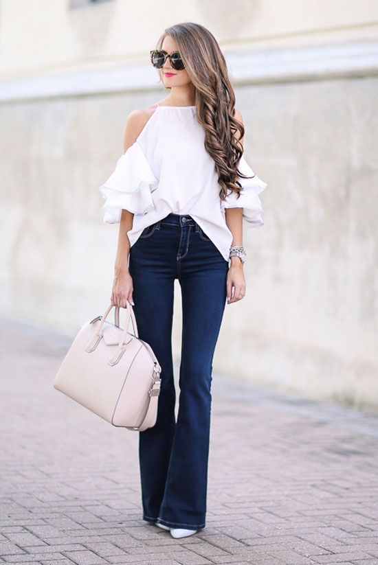 White Cold Shoulder Top Outfit
  Ideas