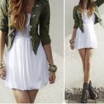 Military jacket with white dress and combat boots...... A little .