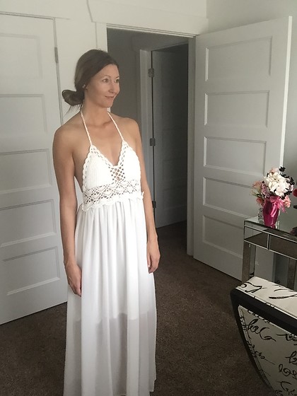 Cindy Batchelor - Amazon Crochet Halter Top White Maxi Dress .