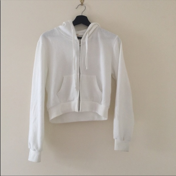 Brandy Melville Tops | White Crystal Cropped Hoodie | Poshma