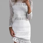 White Lace Cut Out Design High Neck Long Sleeves Dress - US$14.95 .