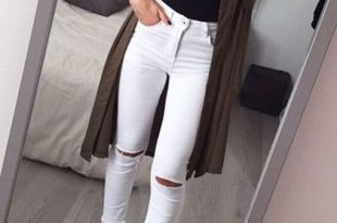 This classic white ripped skinny jeans is styled with distressed .