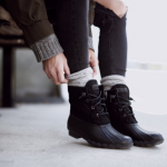 Styled in our Saltwater boot, Meredith Seng set out in warm wool .