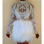 Custom White Embroidery Lace Sheer Tunic & Full Ostrich Feather .