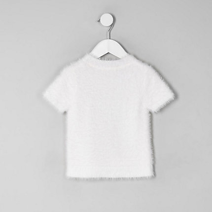 Mini girls white fluffy knit T-shirt | Fashion, How to wear, Style .