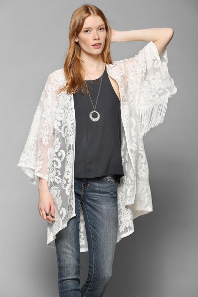 15 Elegant & Ladylike White Lace Kimono Outfit Ideas - FMag.c