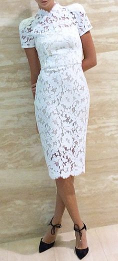 white Lace pencil dress @roressclothes closet ideas #women fashion .