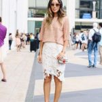 Picture Of Outfit with white lace skirt and gentle pink shi