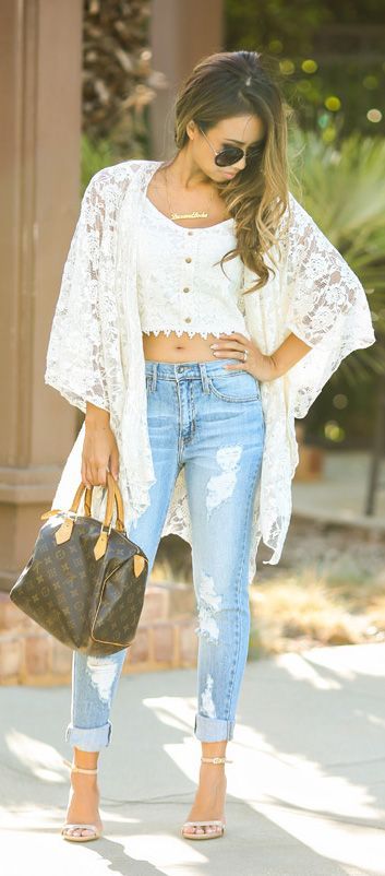 1000+ ideas about Lace Kimono Outfit on Pinterest | Blue Sweater .