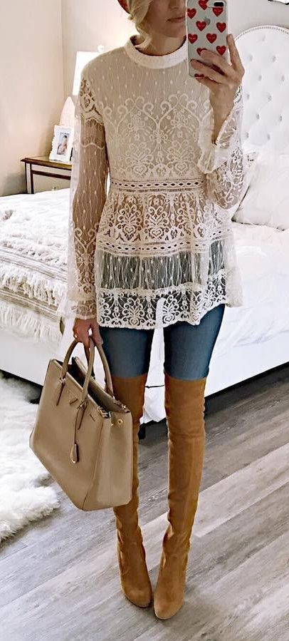40 Charming Outfit Ideas To Try This Winter | Lace top outfits .