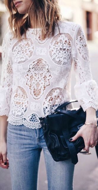 White lace top. | Blusas de encaje, Blusas juveniles moda, Blus