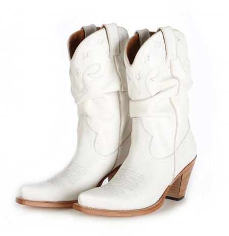 Low cut leather cowboy boots High quality white leather boo
