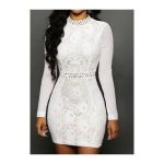 Rotita White Lace Mesh Long Sleeve Bodycon Mini Dress ($25 .