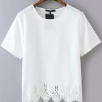 White Short Sleeve Lace Hem Chiffon T-Shirt | Blusas, Blusas .