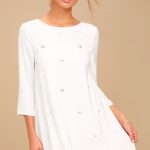 Lovely White Dress - Rhinestone Dress - Swing Dre