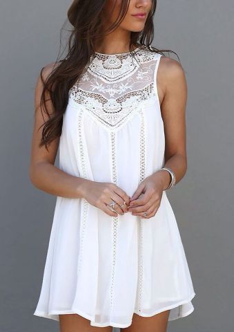 50+ Cute Summer Outfits Ideas For Teens | White tank dress .