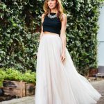 Two Pieces Prom Evening Dress,Ivory Tulle Skirt Crop Top Outfit .