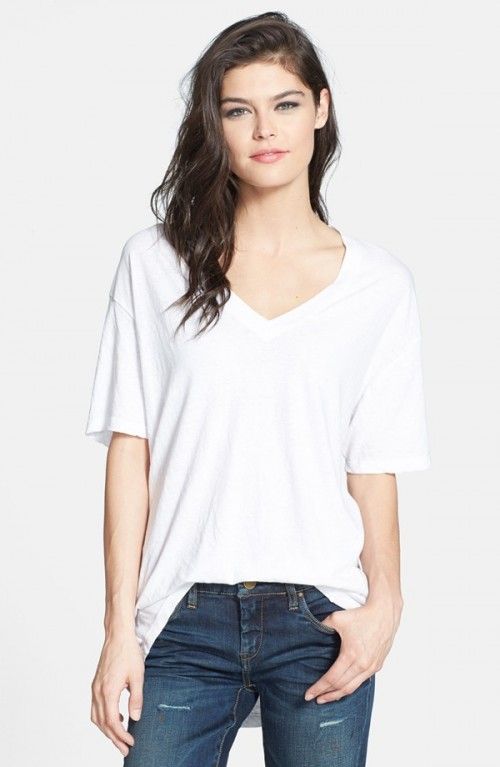 White V Neck T Shirt Casual
  Outfits for Women