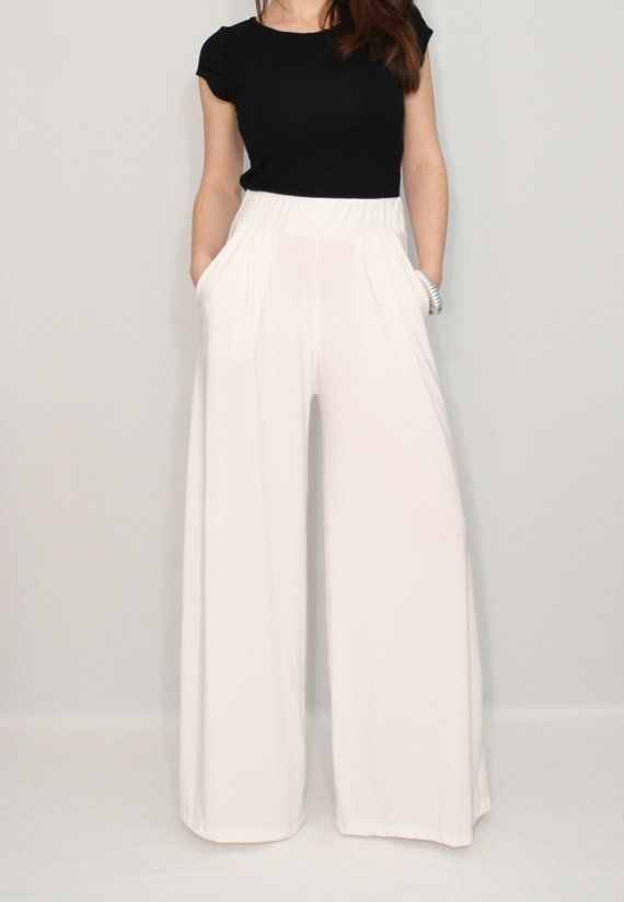 Women pants Wide leg pants Ivory pants with pockets Off white .