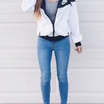 nike jacket + skinny jeans / fashion trends | Sporty outfits .