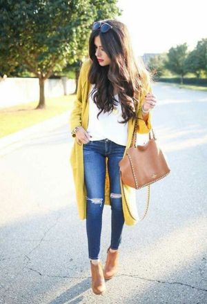 outfits with a yellow cardigan | Chicisi