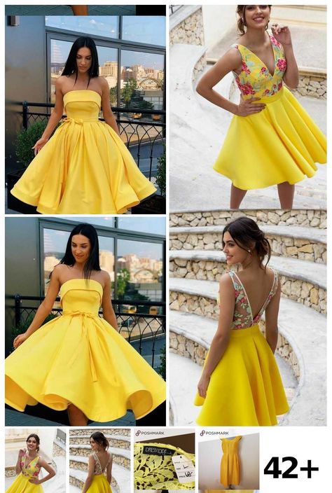 42 Yellow Cocktail Dress Ideas in 2020 | Cocktail dress yellow .