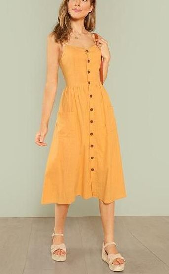 Vee Boho Button Up Midi Dress in 2020 | Yellow midi dress, Yellow .