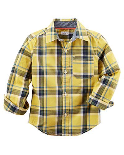 Carters Little Boys Plaid ButtonFront Shirt Yellow Toddler 2t .