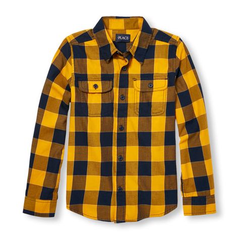 s Boys Long Sleeve Plaid Twill Button-Down Shirt - Yellow - The .