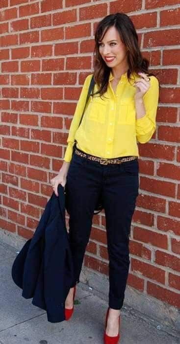 Pin by Jose Fernandez on Moda | Yellow blouse outfit, Yellow shirt .